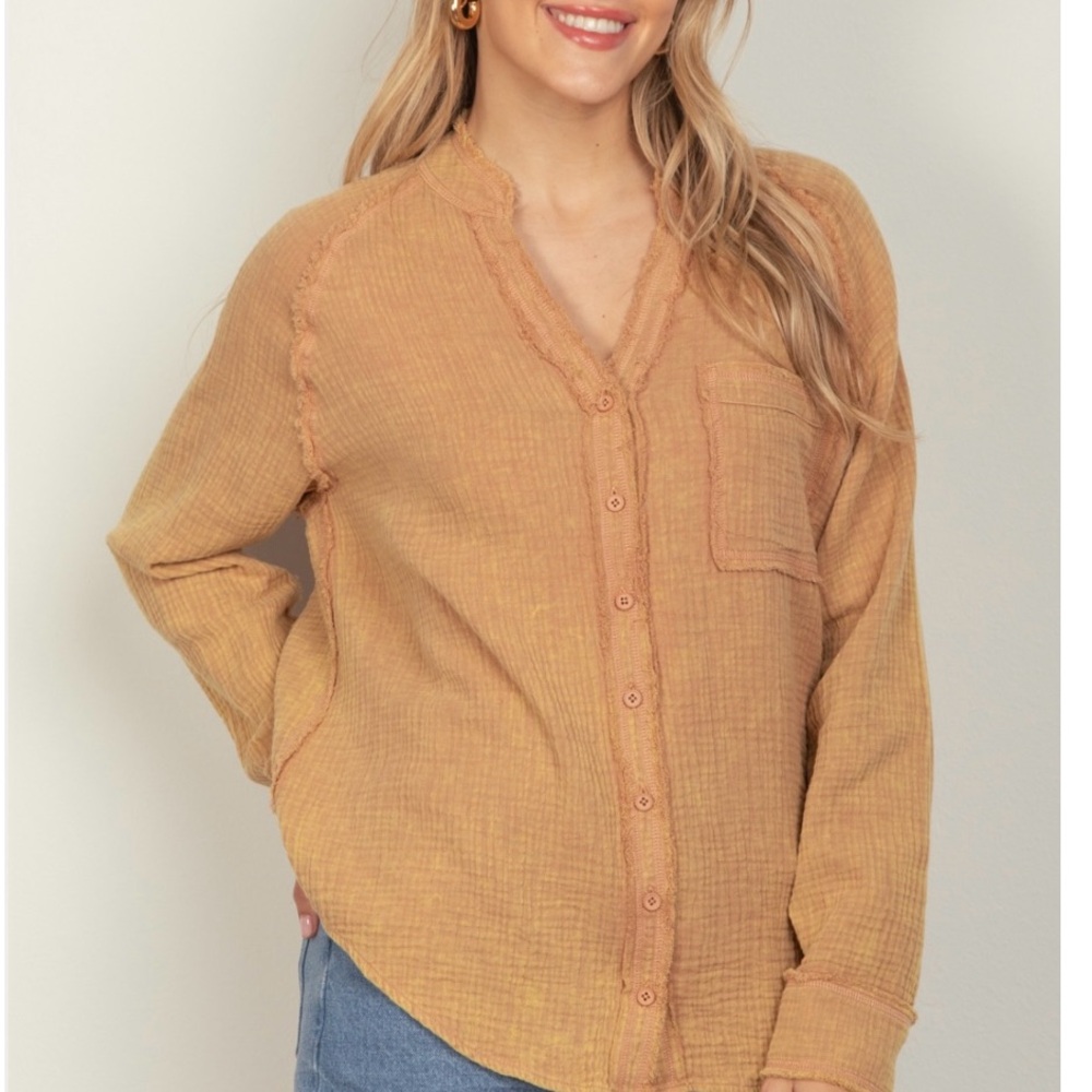 061 NEW IN Brand Oversized Washed Woven Crinkled Gauze Shirt